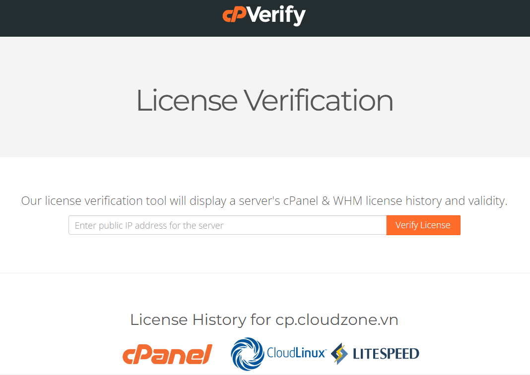 Sau khi kiểm tra Hosting cPanel trên verify.cpanel.net chúng tôi đã có được sự tin tưởng