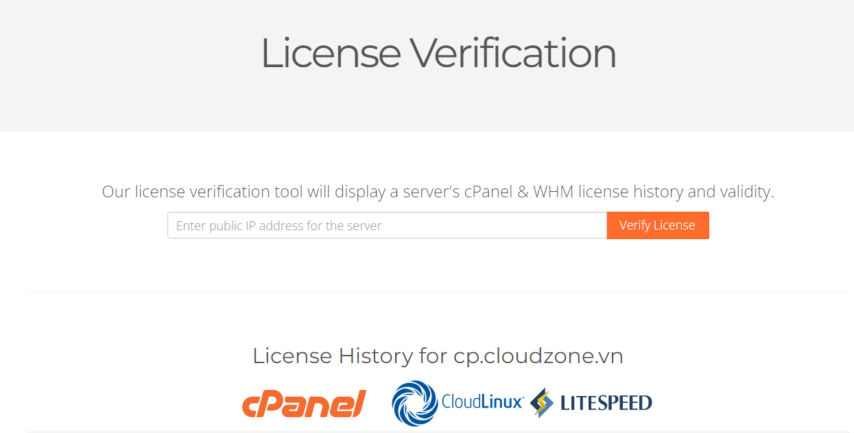 Kiểm tra quyền sử dụng bản quyền cPanel của Cloudzone