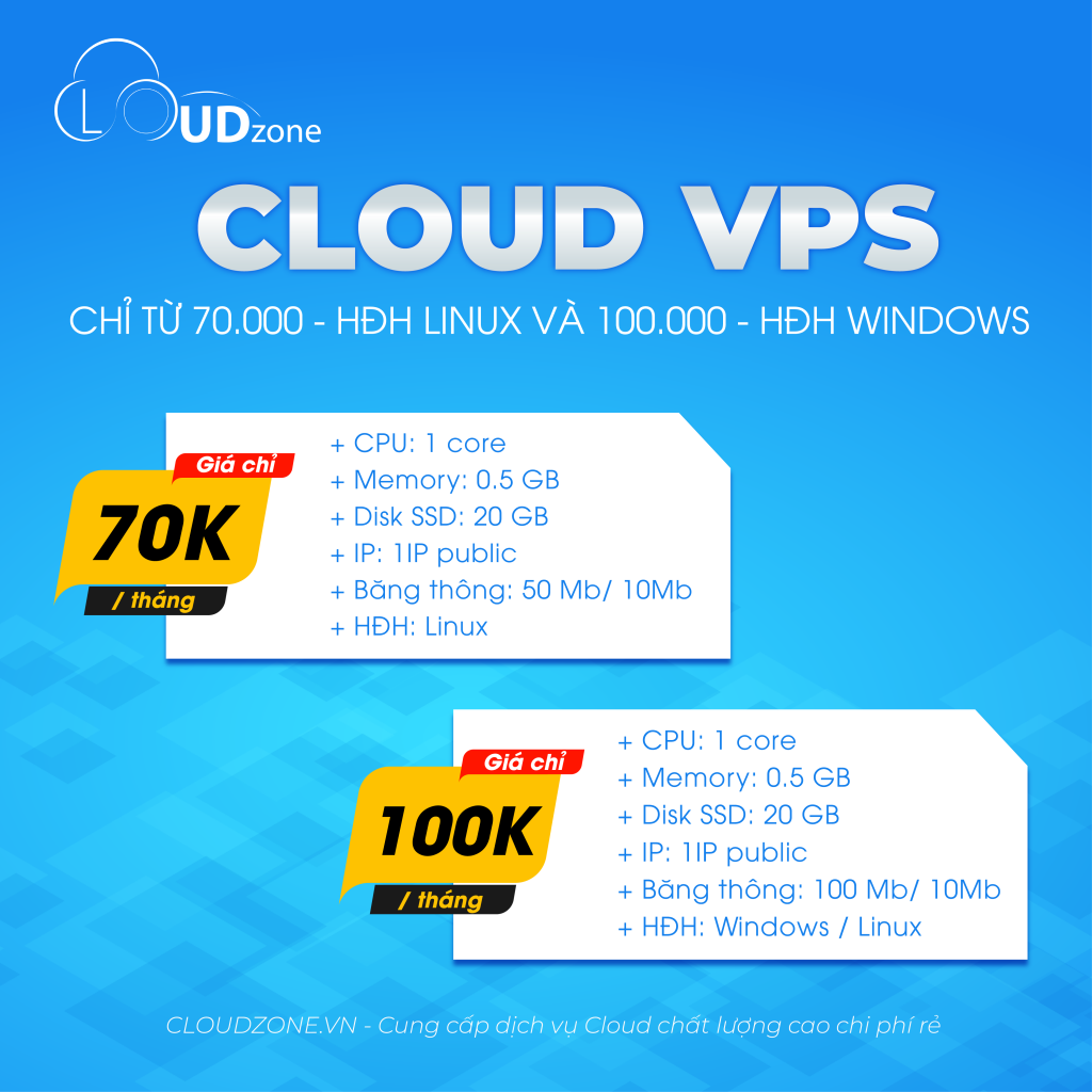 Cloud VPS chỉ từ 70k - 100k /tháng