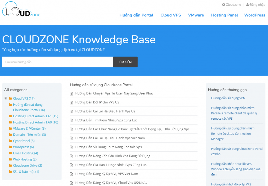 Giao diện trang support Cloudzone